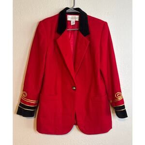 Vintage 80s Wool Red Blazer Womens 6P Velvet Lapel Lion Tamer Michael Jackson